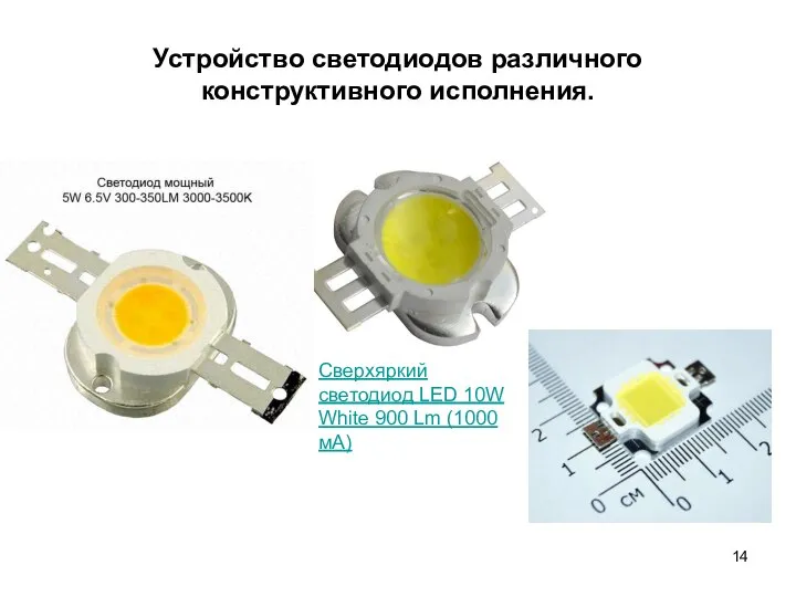 Устройство светодиодов различного конструктивного исполнения. Сверхяркий светодиод LED 10W White 900 Lm (1000 мА)