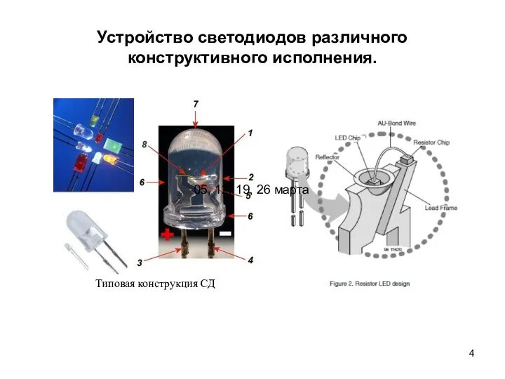 Устройство светодиодов различного конструктивного исполнения. 05, 12, 19, 26 марта