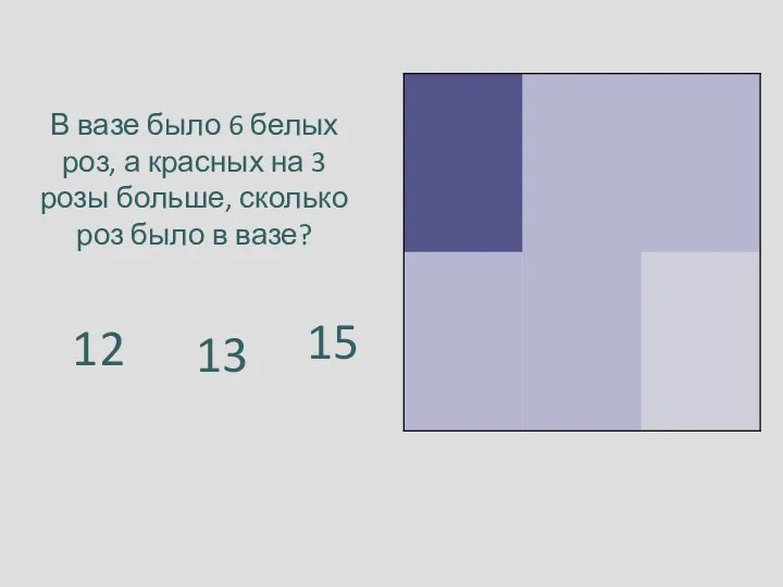 В вазе было 6 белых роз, а красных на 3 розы