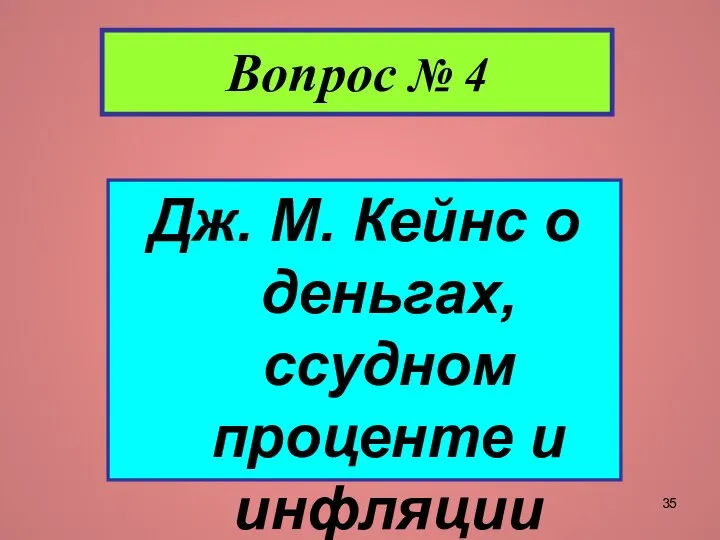 Вопрос № 4 Дж. М. Кейнс о деньгах, ссудном проценте и инфляции