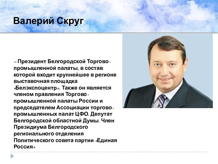 Валерий Скруг – Президент Белгородской Торгово-промышленной палаты, в состав которой входит