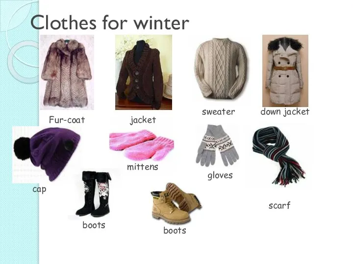 Clothes for winter mittens jacket sweater cap scarf Fur-coat down jacket gloves boots boots