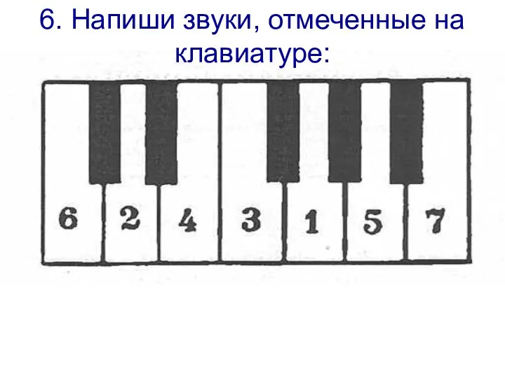 6. Напиши звуки, отмеченные на клавиатуре: