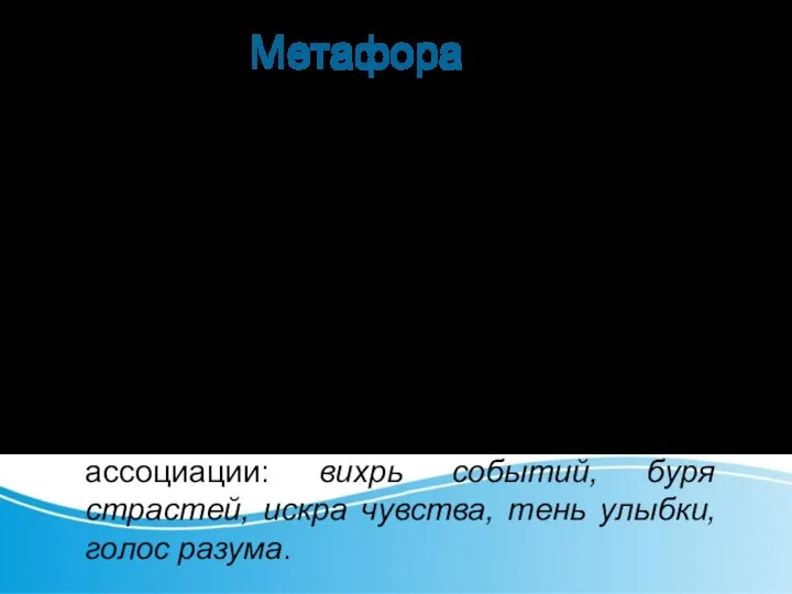 Метафора Развитие у слов новых значений дает простор творческому использованию лексических