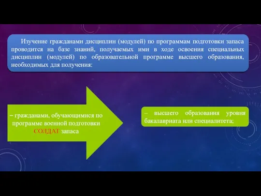 Изучение гражданами дисциплин (модулей) по программам подготовки запаса проводится на базе