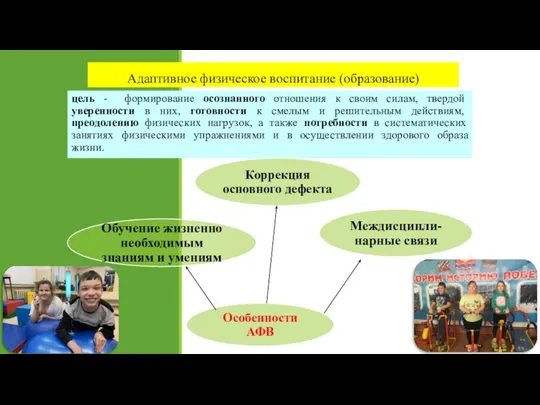 Адаптивное физическое воспитание (образование) цель - формирование осознанного отношения к своим