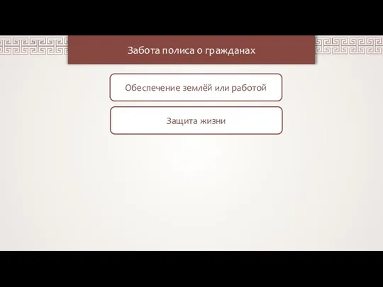 Забота полиса о гражданах Обеспечение землёй или работой Защита жизни