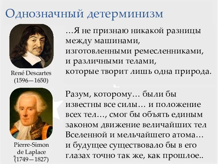 Однозначный детерминизм …Я не признаю никакой разницы между машинами, изготовленными ремесленниками,