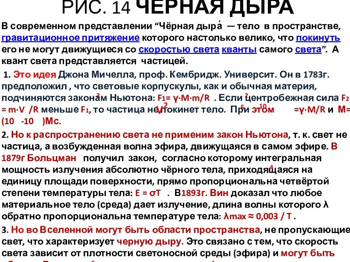 РИС. 14 ЧЕРНАЯ ДЫРА В современном представлении “Чёрная дыра́ — тело