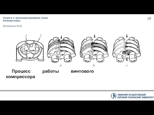 Сжатие и транспортирование газов Компрессоры Вильданов Ф.Ш. Процесс работы винтового компрессора