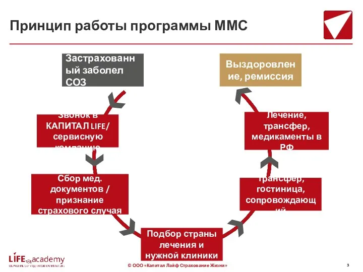 Принцип работы программы ММС Застрахованный заболел СОЗ Звонок в КАПИТАЛ LIFE/