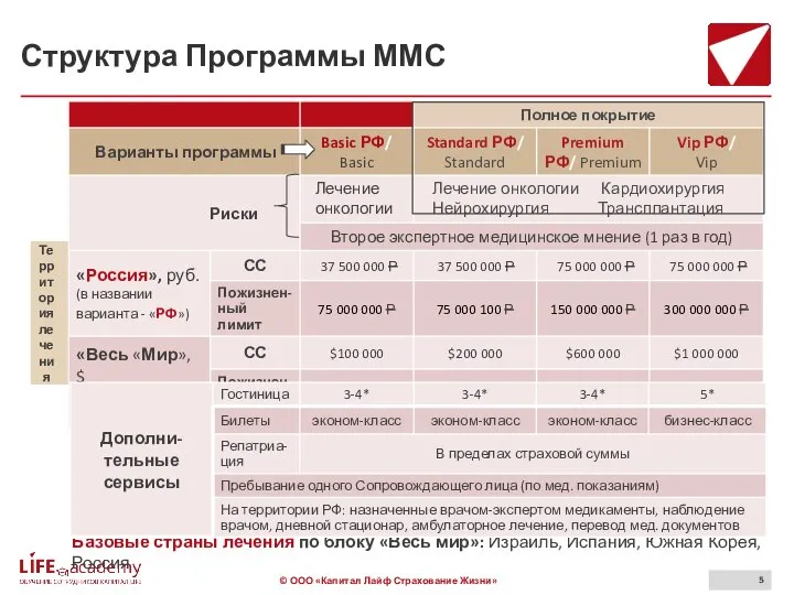 Структура Программы ММС Базовые страны лечения по блоку «Весь мир»: Израиль, Испания, Южная Корея, Россия