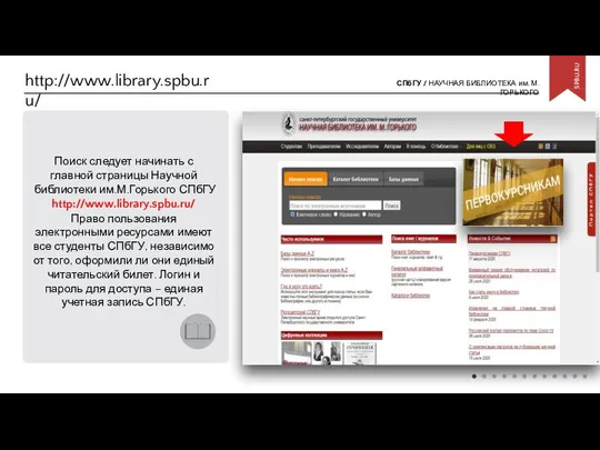 http://www.library.spbu.ru/ Поиск следует начинать с главной страницы Научной библиотеки им.М.Горького СПбГУ