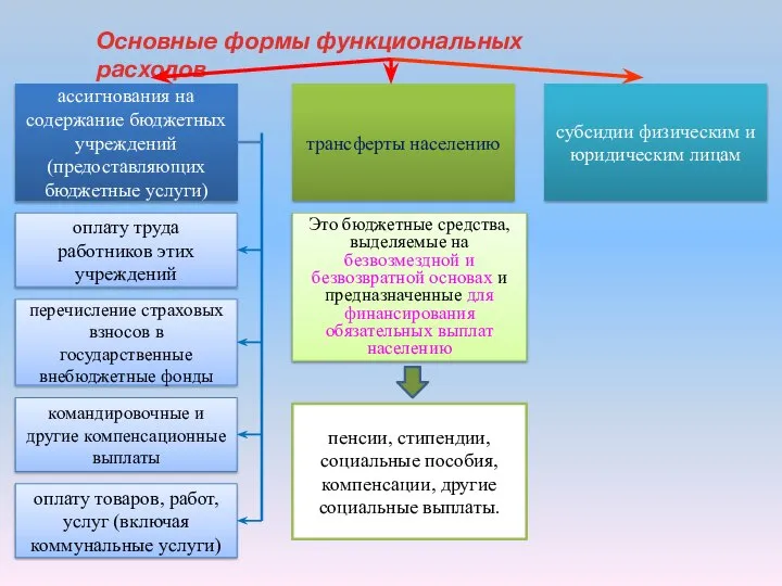 Основные формы функциональных расходов ассигнования на содержание бюджетных учреждений (предоставляющих бюджетные