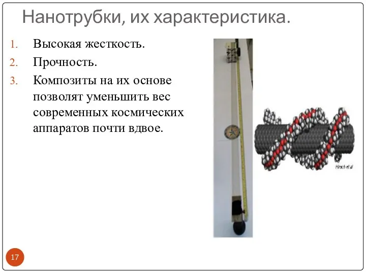 Нанотрубки, их характеристика. Высокая жесткость. Прочность. Композиты на их основе позволят