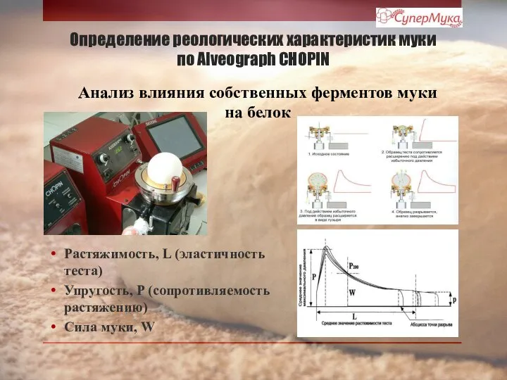 Определение реологических характеристик муки по Alveograph CHOPIN Растяжимость, L (эластичность теста)