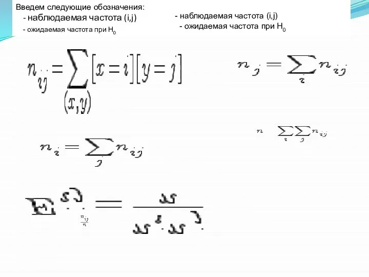 Введем следующие обозначения: - наблюдаемая частота (i,j) - ожидаемая частота при