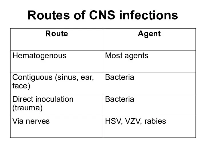Routes of CNS infections