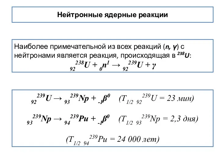 Нейтронные ядерные реакции Наиболее примечательной из всех реакций (n, γ) с