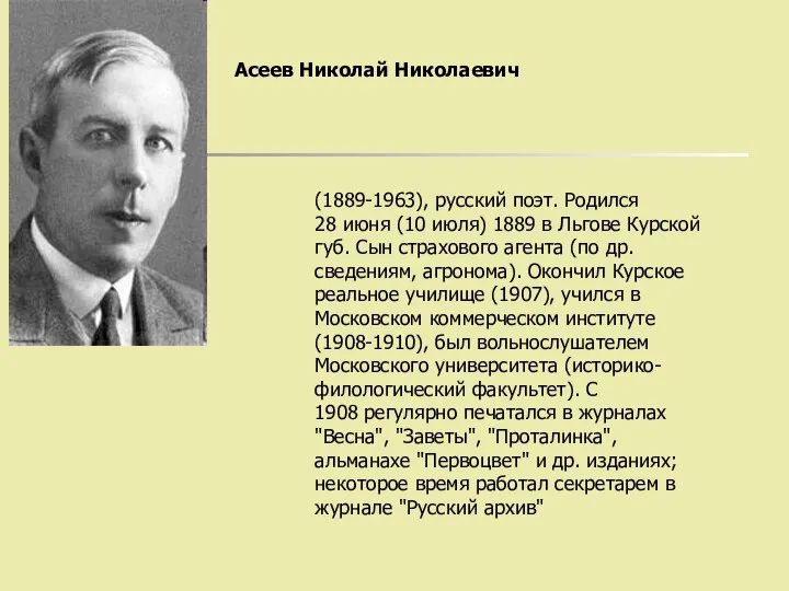 Асеев Николай Николаевич (1889-1963), русский поэт. Родился 28 июня (10 июля)