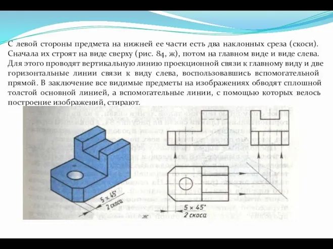 С левой стороны предмета на нижней ее части есть два на­клонных