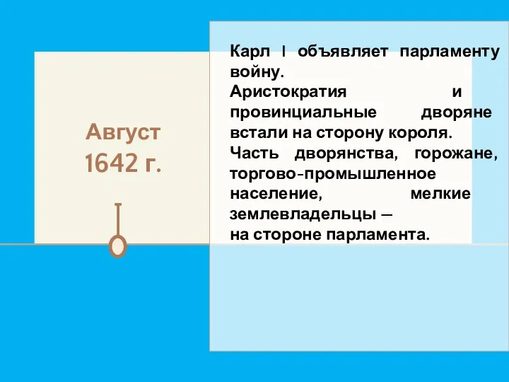 Август 1642 г. Карл I объявляет парламенту войну. Аристократия и провинциальные