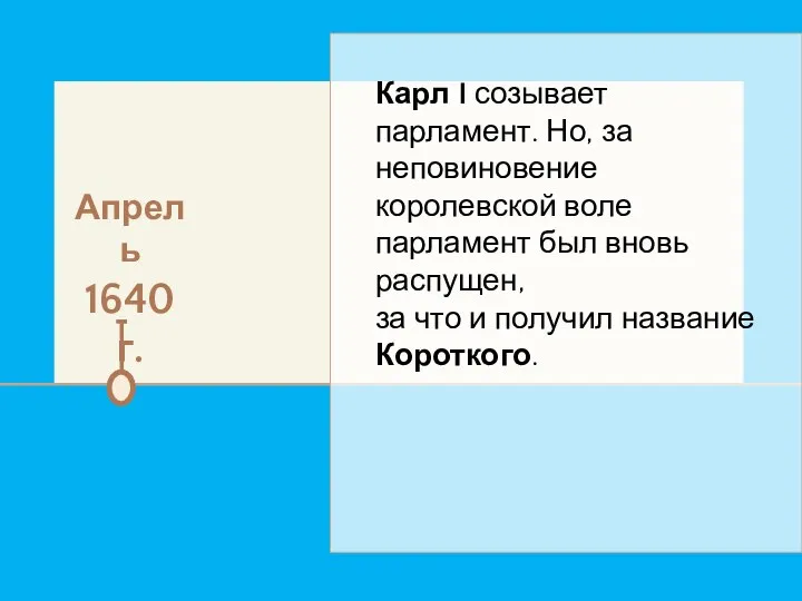 Апрель 1640 г. Карл I созывает парламент. Но, за неповиновение королевской