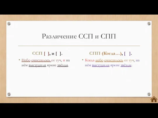 Различение ССП и СПП ССП [ ], и [ ]. Небо