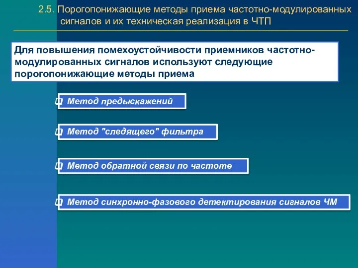 2.5. Порогопонижающие методы приема частотно-модулированных сигналов и их техническая реализация в