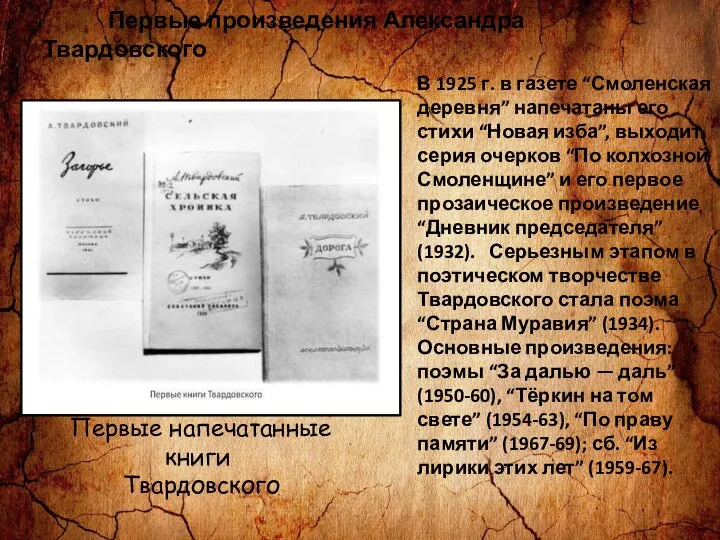 Первые произведения Александра Твардовского В 1925 г. в газете “Смоленская деревня”