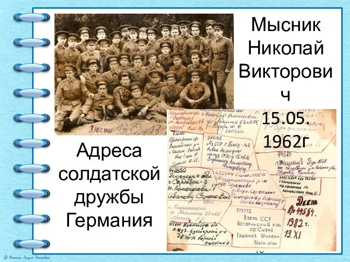 Мысник Николай Викторович 15.05. 1962г Адреса солдатской дружбы Германия