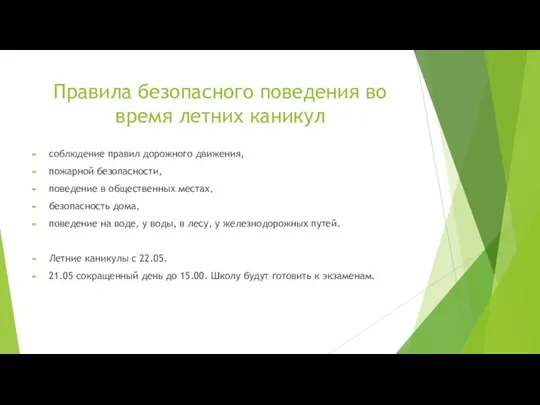 Правила безопасного поведения во время летних каникул соблюдение правил дорожного движения,