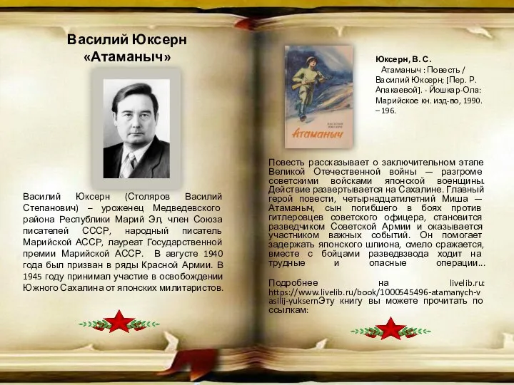 Василий Юксерн «Атаманыч» Василий Юксерн (Столяров Василий Степанович) – уроженец Медведевского