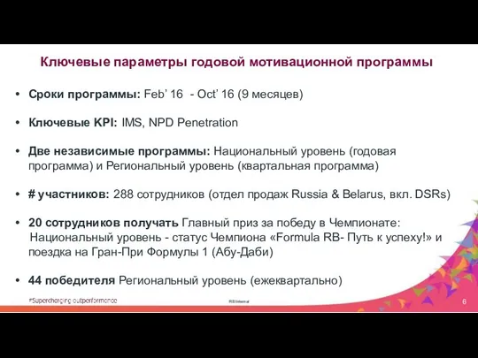 RB Internal Сроки программы: Feb’ 16 - Oct’ 16 (9 месяцев)