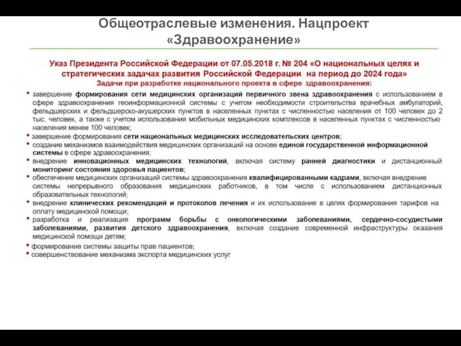 Общеотраслевые изменения. Нацпроект «Здравоохранение»