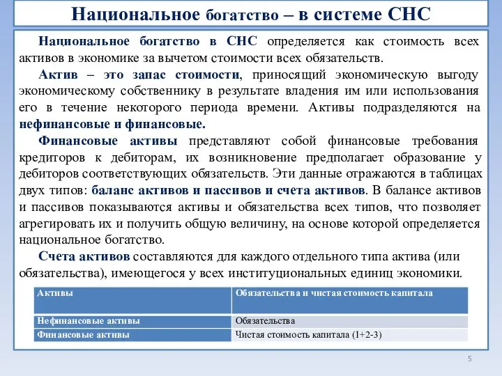 Национальное богатство – в системе СНС Национальное богатство в СНС определяется