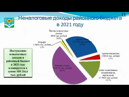 Неналоговые доходы районного бюджета в 2021 году Поступление неналоговых доходов в