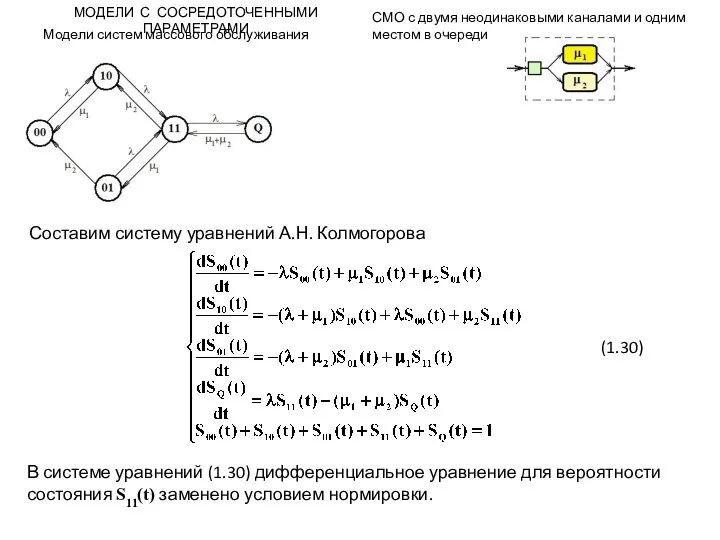 МОДЕЛИ С СОСРЕДОТОЧЕННЫМИ ПАРАМЕТРАМИ Модели систем массового обслуживания СМО с двумя