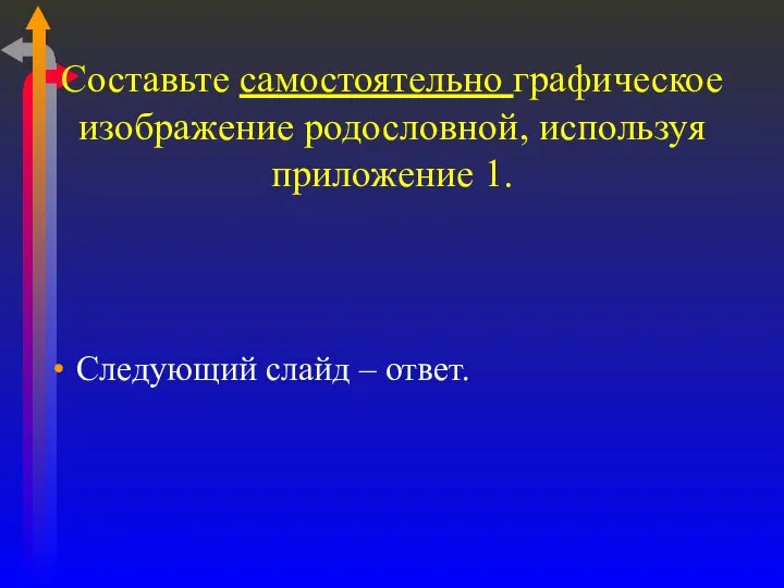 Составьте самостоятельно графическое изображение родословной, используя приложение 1. Следующий слайд – ответ.