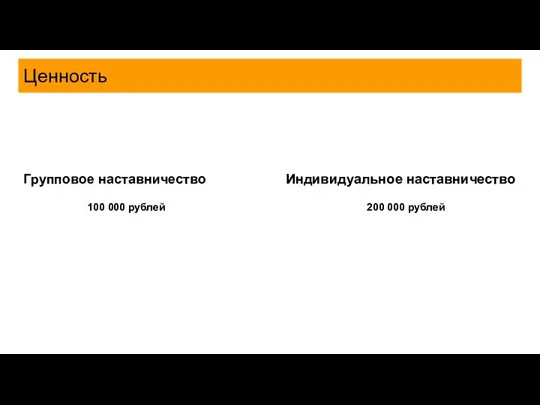 Ценность Групповое наставничество Индивидуальное наставничество 100 000 рублей 200 000 рублей