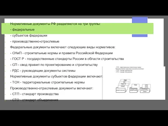 Нормативные документы РФ разделяются на три группы: - федеральные - субъектов