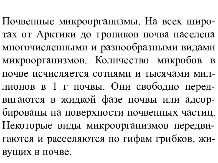 Почвенные микроорганизмы. На всех широ-тах от Арктики до тропиков почва населена