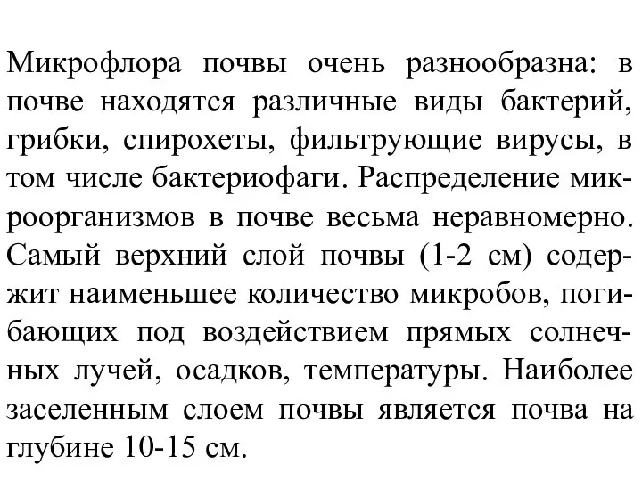 Микрофлора почвы очень разнообразна: в почве находятся различные виды бактерий, грибки,