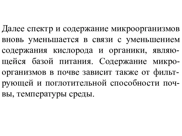 Далее спектр и содержание микроорганизмов вновь уменьшается в связи с уменьшением