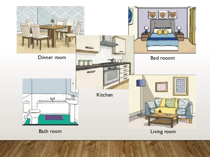 Dinner room Bath room Kitchen Bed rooom Living room