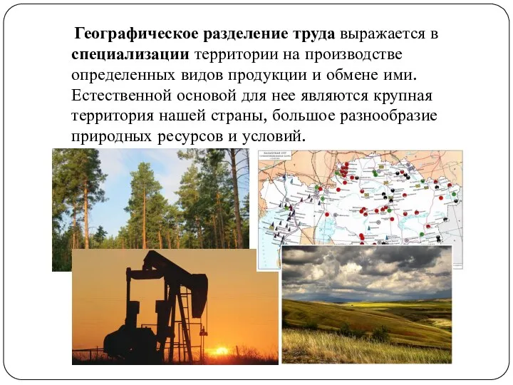 Географическое разделение труда выражается в специализации территории на производстве определенных видов