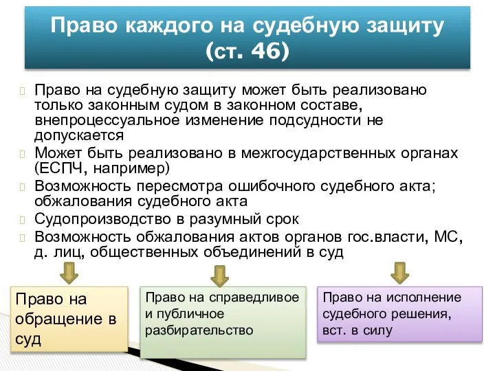 Право на судебную защиту может быть реализовано только законным судом в