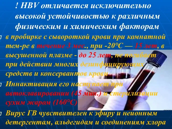 ! HBV отличается исключительно высокой устойчивостью к различным физическим и химическим