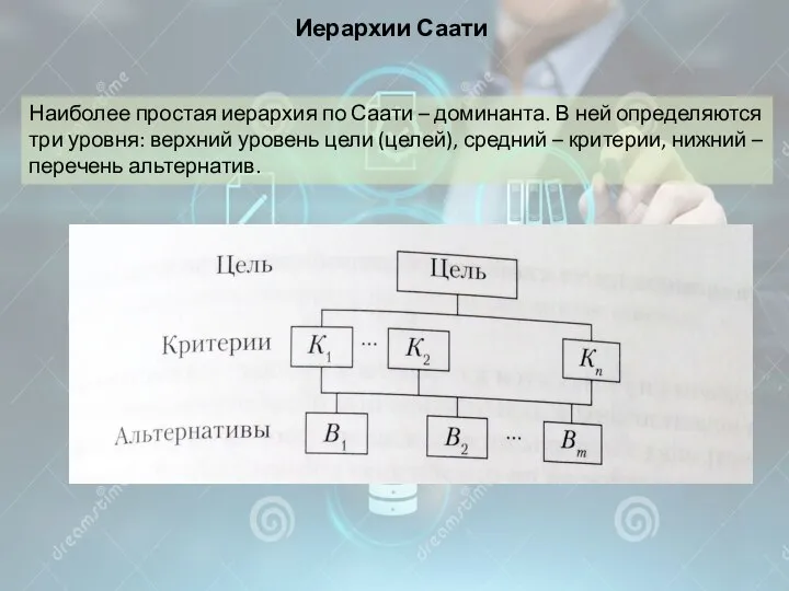 Иерархии Саати Наиболее простая иерархия по Саати – доминанта. В ней