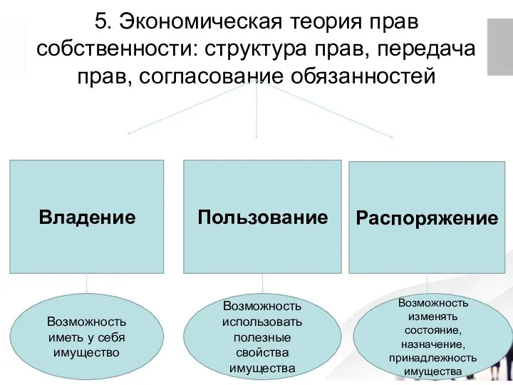 5. Экономическая теория прав собственности: структура прав, передача прав, согласование обязанностей